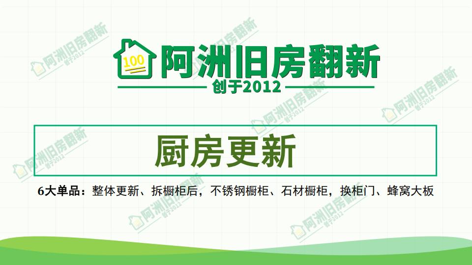 这是一份中文文件，其中包含了一些数字和文字。在文件的上方，有一个绿色的“阿洲旧房铺新”的标题，下方是绿色的“厨房更新”。这些文字可能与新闻或者广告的主题相关内容有关。
